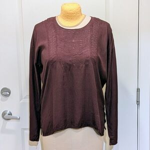 NWOT Beckwoman XL Oxblood Embroidered Double Button Collar Boho Tunic Blouse